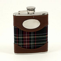 Brown Leather & Plaid Flask - 6 Oz.